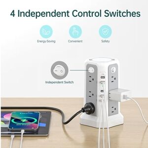 Passus Power Strip 12 Ac Outlets 4 Usb-A, 1 USB-C PD18w 17 In 1 For Mult Device